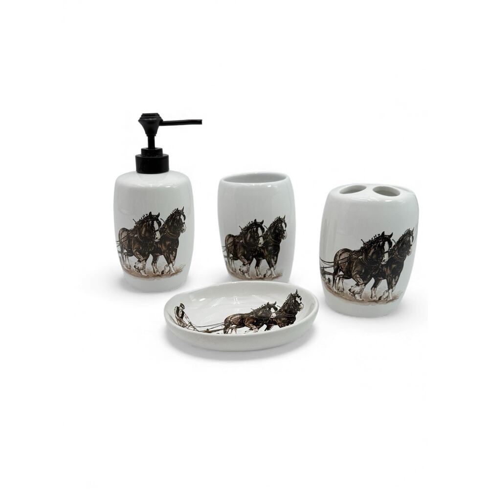 Clydesdale Plowhorse Farmer 4 Piece Bathroom Accessory Set Allure Vtg 2005 EUC